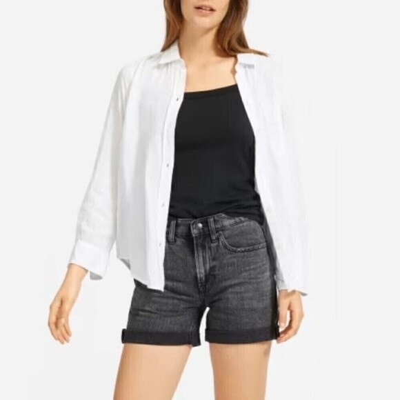 Everlane Washed Cotton Relaxed Rolled Cut off Hem Jean Shorts Black Size 24 - Picture 2 of 11